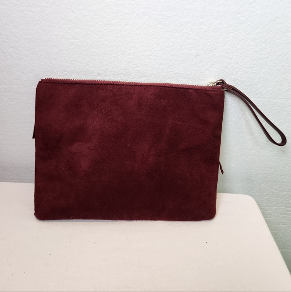 Old Navy Suede Feel Fringe Clutch Bag Hippie Boho Western Maroon - Picture 2 of 7